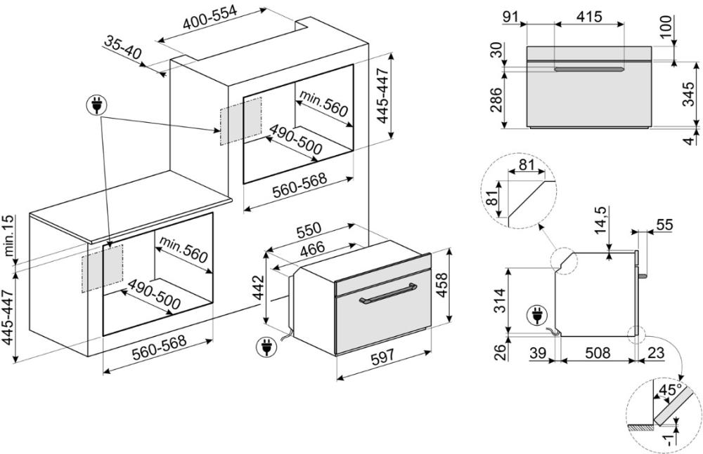 SMEG SO4902M1P Компактный многофункциональный духовой шкаф, комбинированный с микроволновой печью, ш